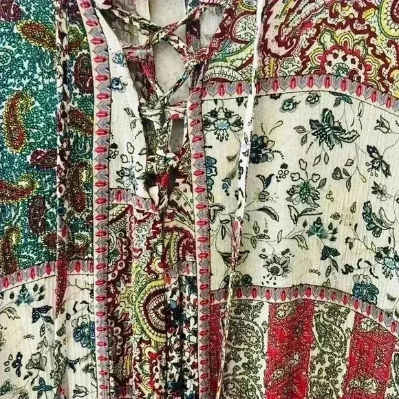 AMERICAN EAGLE OUTFITTERS BOHO COLORFUL LONG SLEEVE BEACHY VACATION ROMPER SIZE - Picture 2 of 7